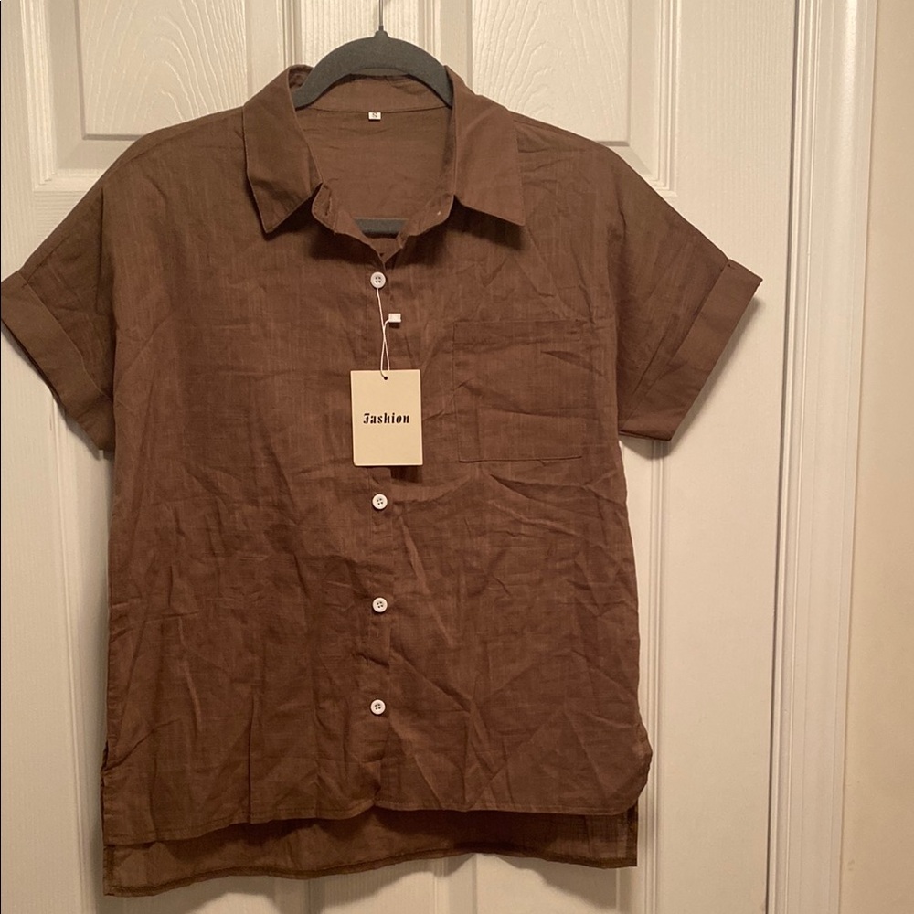 Fashion Brown Button Down Shirt…size S